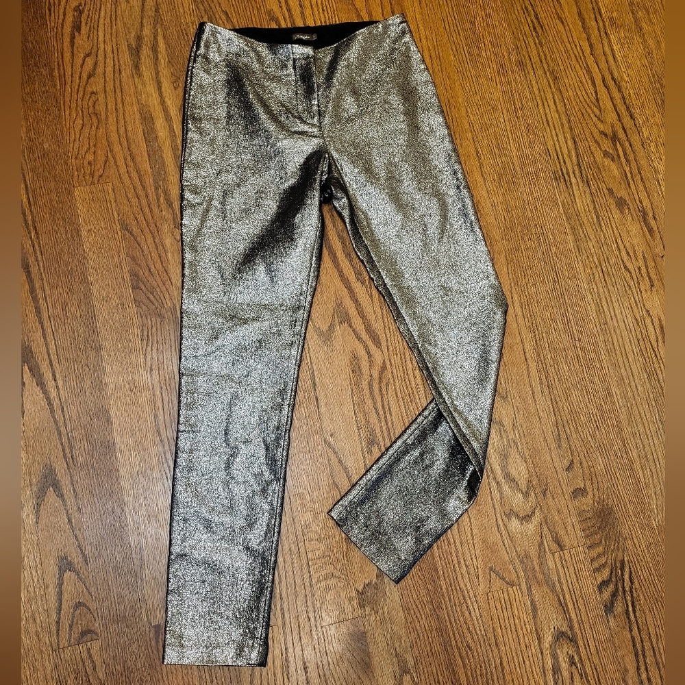 J. Mclaughlin Metallic Joie No WB CF Fly Skinny Pant Black Champagne Size 0